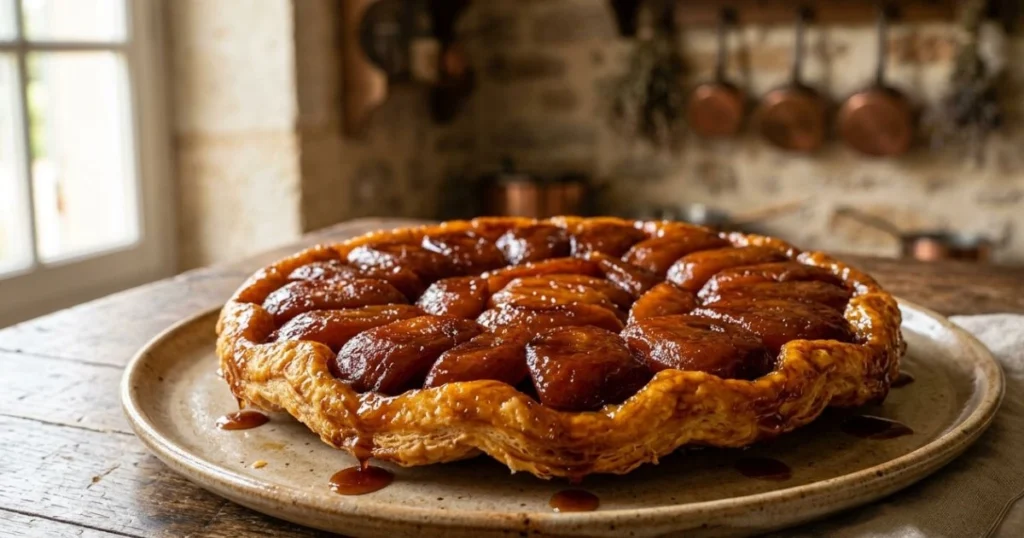 Tarte Tatin aux pommes caramélisées entière, pâte dorée et croustillante