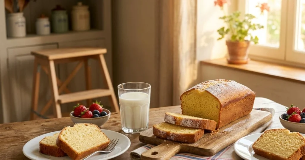 Parts de gateau Montessori moelleux servies avec des fruits frais pour un gouter gourmand en famille