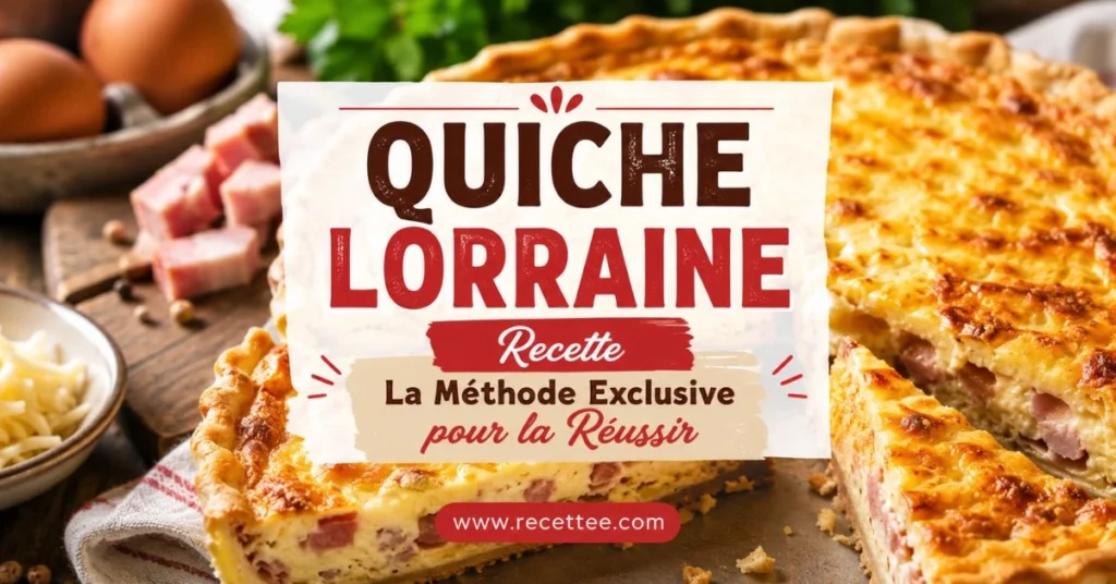 Quiche Lorraine recette traditionnelle, dorée, crémeuse et fondante avec lardons.